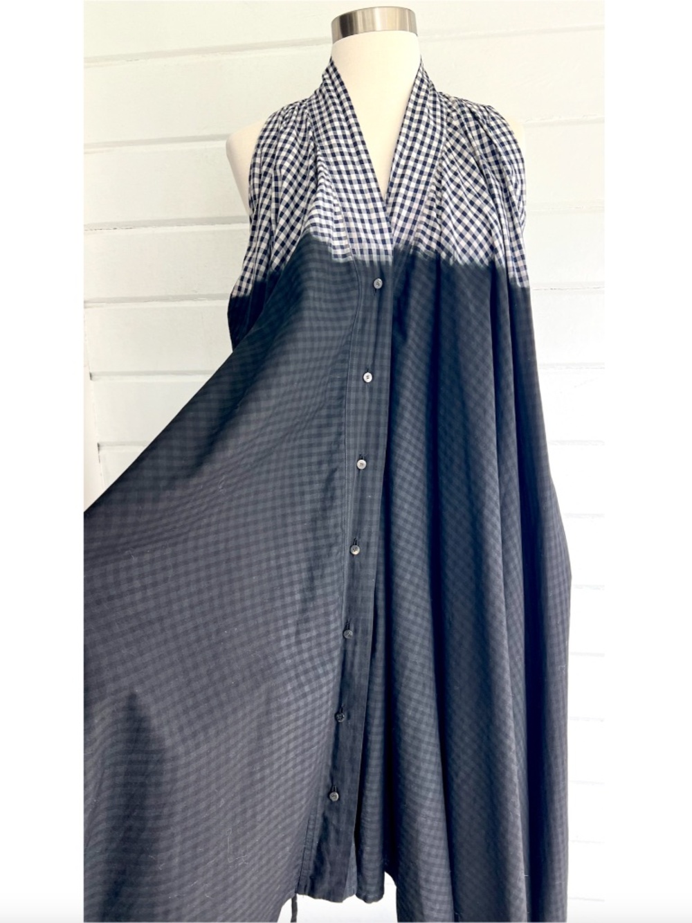 MARC LE BIHAN Dip Dyed Gingham Cotton Sleeveless Dress Navy Black - 38/S - Picture 4 of 15